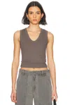 Enza Costa Textured Rib Sleeveless U Tank Top In Iron