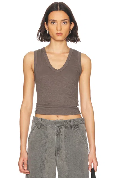 Enza Costa Textured Rib Sleeveless U Tank Top In Iron