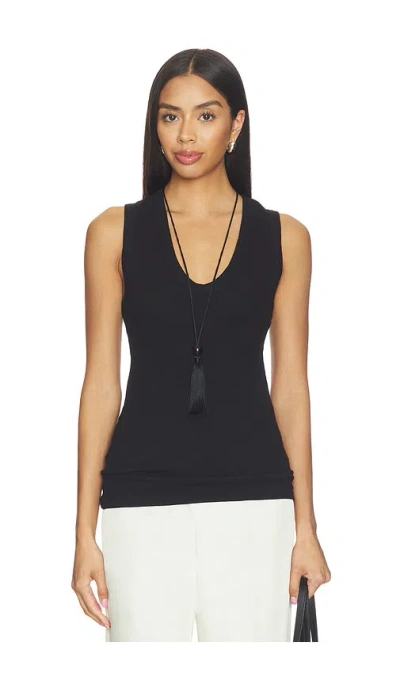 Enza Costa Textured Rib Sleeveless U Top In Black