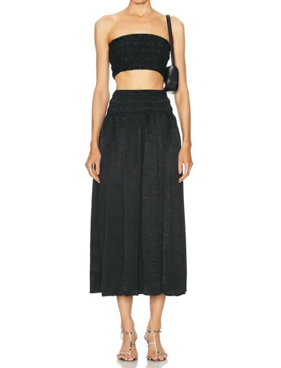 Enza Costa Textured Satin Smocked Top In Black