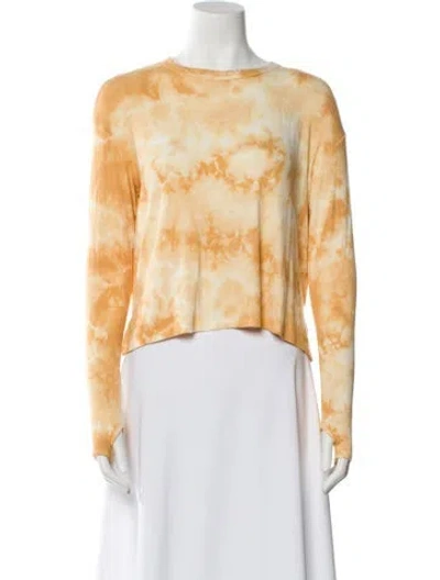 Pre-owned Enza Costa Tie-dye Print Bateau Neckline Crop Top In Orange