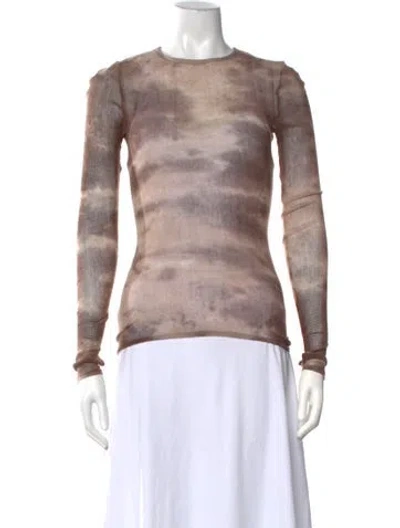 Pre-owned Enza Costa Tie-dye Print Crew Neck Top In Brown