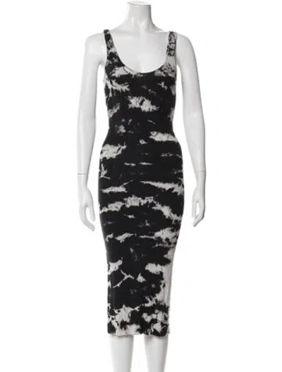 Pre-owned Enza Costa Tie-dye Print Midi Length Dress In Black/grey