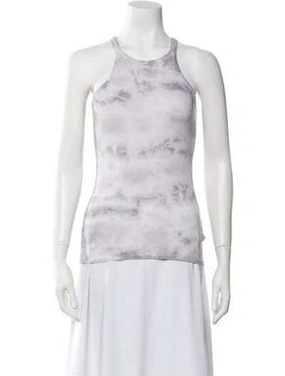 Pre-owned Enza Costa Tie-dye Print Scoop Neck Top In Gray