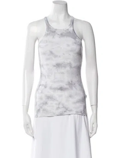 Pre-owned Enza Costa Tie-dye Print Scoop Neck Top In Gray