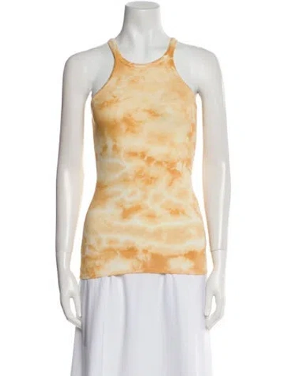 Pre-owned Enza Costa Tie-dye Print Scoop Neck Top In Orange