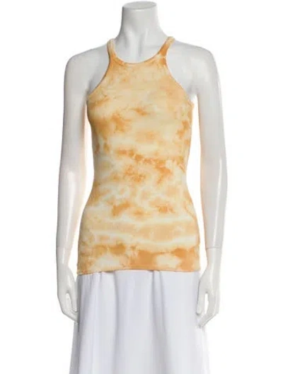 Pre-owned Enza Costa Tie-dye Print Scoop Neck Top In Orange