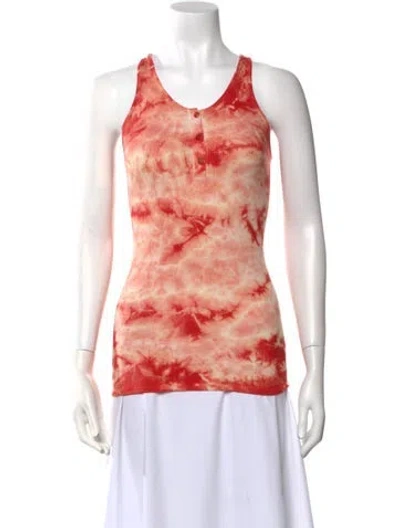 Pre-owned Enza Costa Tie-dye Print Scoop Neck Top In Red