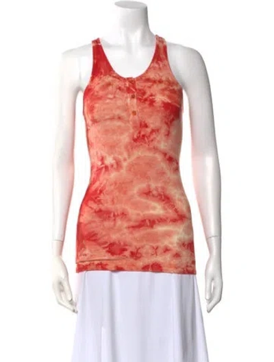 Pre-owned Enza Costa Tie-dye Print Scoop Neck Top In Red