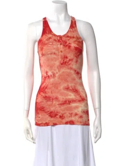 Pre-owned Enza Costa Tie-dye Print Scoop Neck Top In Red