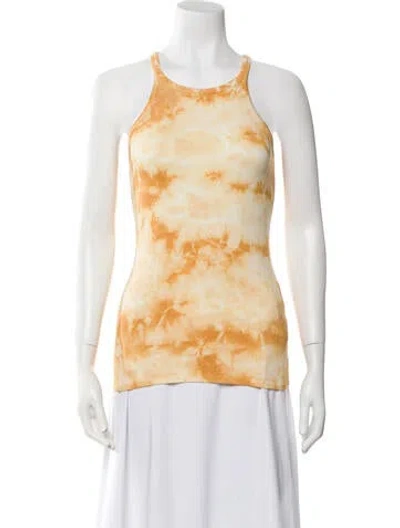 Pre-owned Enza Costa Tie-dye Print Scoop Neck Top In Yellow