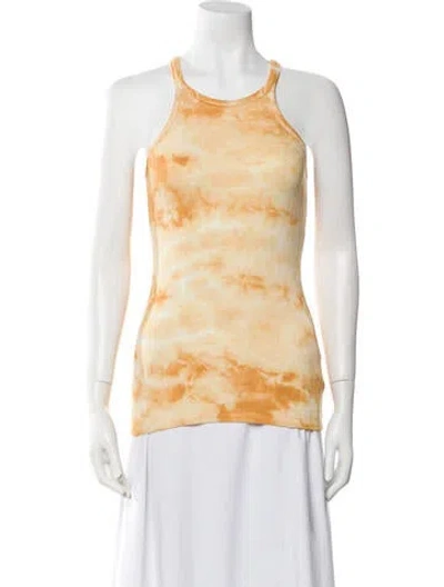 Pre-owned Enza Costa Tie-dye Print Scoop Neck Top In Yellow