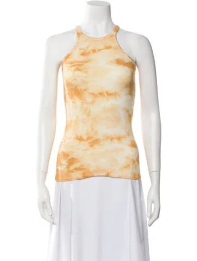 Pre-owned Enza Costa Tie-dye Print Scoop Neck Top In Yellow