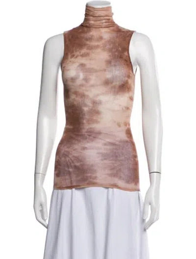 Pre-owned Enza Costa Tie-dye Print Turtleneck Top In Pink