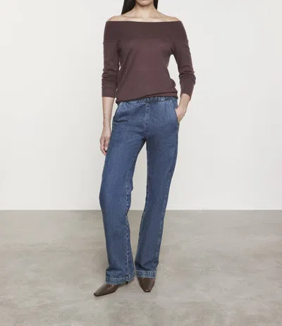 Enza Costa Tissue Cashmere Exposed Shoulder Sweater In Brown