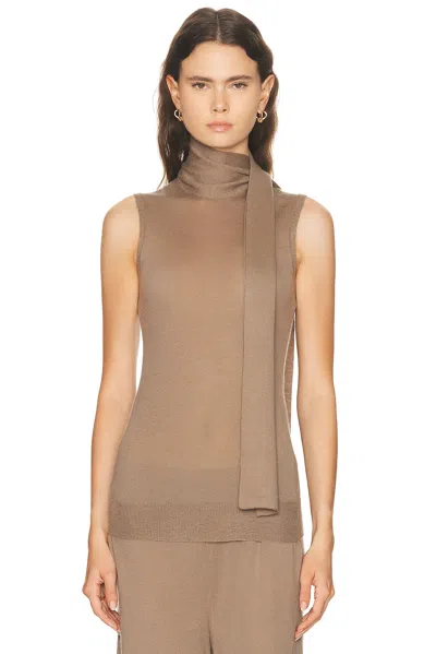 Enza Costa Tissue Cashmere Sleeveless Scarf Sweater In Brown
