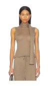 Enza Costa Tissue Cashmere Sleeveless Scarf Sweater In Brown
