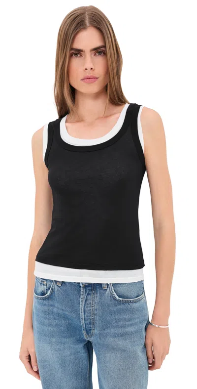 Enza Costa Tissue Jersey Layered Tanks Black/white