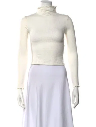 Pre-owned Enza Costa Turtleneck Long Sleeve Top In Neutrals/white