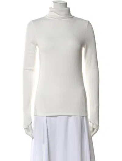 Pre-owned Enza Costa Turtleneck Long Sleeve Top In White