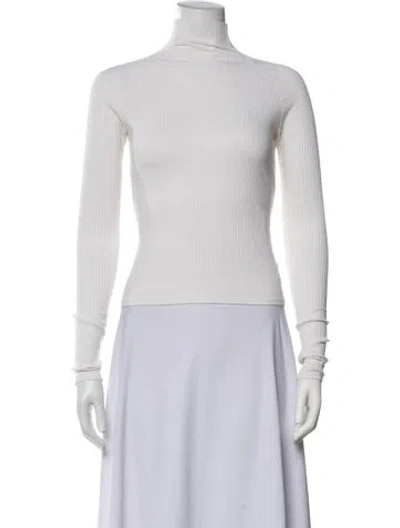 Pre-owned Enza Costa Turtleneck Long Sleeve Top In White