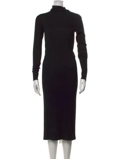 Pre-owned Enza Costa Turtleneck Midi Length Dress In Black