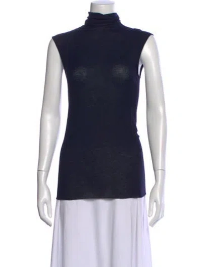 Pre-owned Enza Costa Turtleneck Sleeveless Top In Blue
