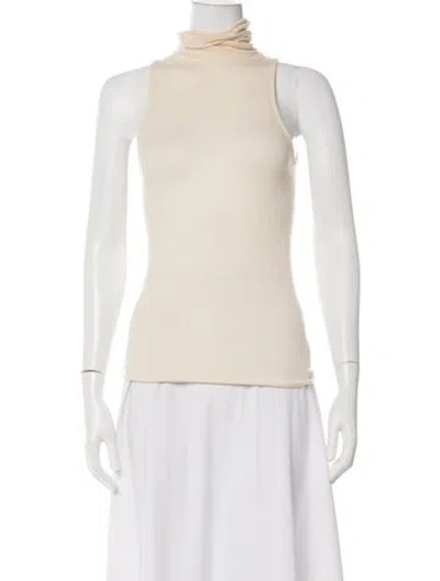 Pre-owned Enza Costa Turtleneck Sleeveless Top In White