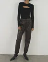 ENZA COSTA VEGAN LEATHER JOGGER IN CHOCOLATE