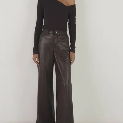 Enza Costa Vegan Leather Wide Leg Pant In Chocolate In Brown