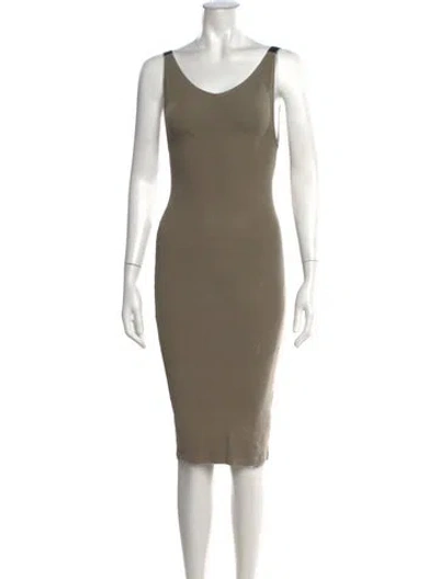 Pre-owned Enza Costa V-neck Knee-length Dress In Green