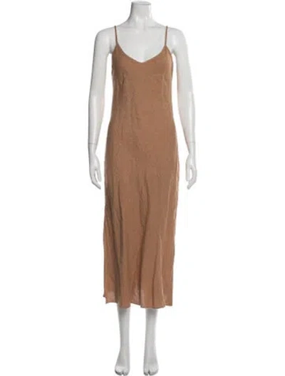 Pre-owned Enza Costa V-neck Long Dress In Neutral