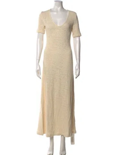 Pre-owned Enza Costa V-neck Long Dress In Neutral