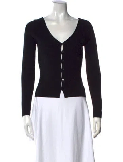 Pre-owned Enza Costa V-neck Long Sleeve Button-up Top In Black