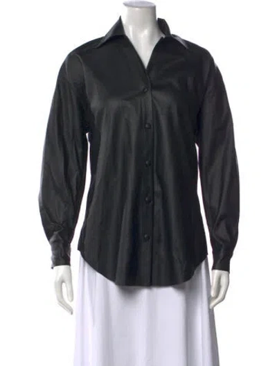 Pre-owned Enza Costa V-neck Long Sleeve Button-up Top In Black
