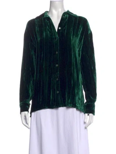 Pre-owned Enza Costa V-neck Long Sleeve Button-up Top In Green