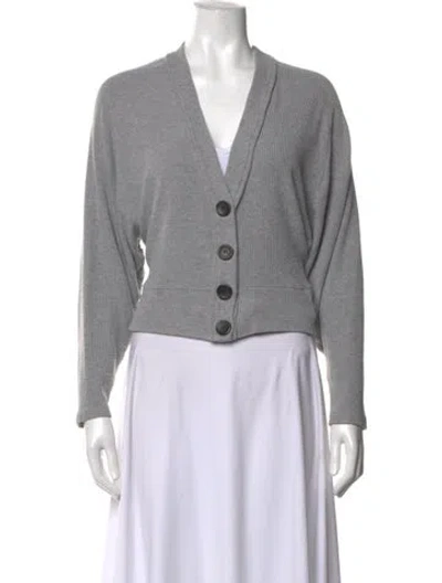 Pre-owned Enza Costa V-neck Long Sleeve Button-up Top In Grey
