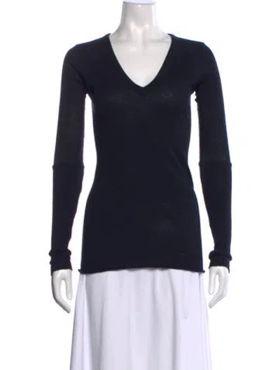 Pre-owned Enza Costa V-neck Long Sleeve Top In Black