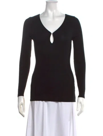 Pre-owned Enza Costa V-neck Long Sleeve Top In Black