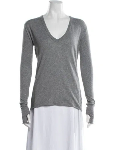 Pre-owned Enza Costa V-neck Long Sleeve Top In Gray