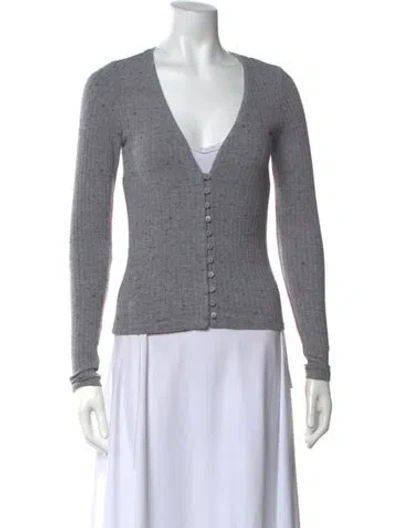 Pre-owned Enza Costa V-neck Long Sleeve Top In Grey