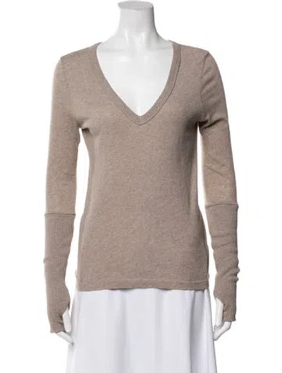 Pre-owned Enza Costa V-neck Long Sleeve Top In Neutral