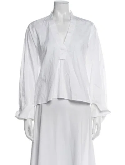 Pre-owned Enza Costa V-neck Long Sleeve Top In White