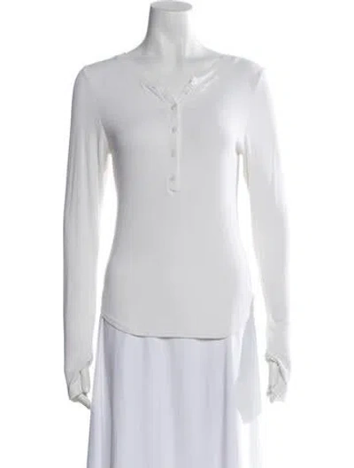 Pre-owned Enza Costa V-neck Long Sleeve Top In White
