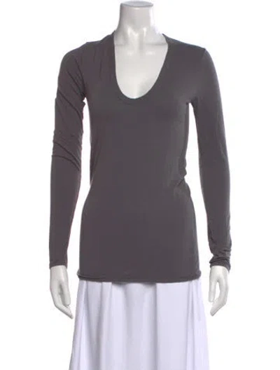 Pre-owned Enza Costa V-neck Long Sleeve T-shirt In Grey