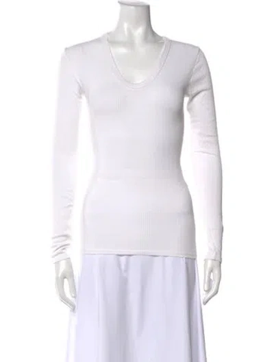 Pre-owned Enza Costa V-neck Long Sleeve T-shirt In White