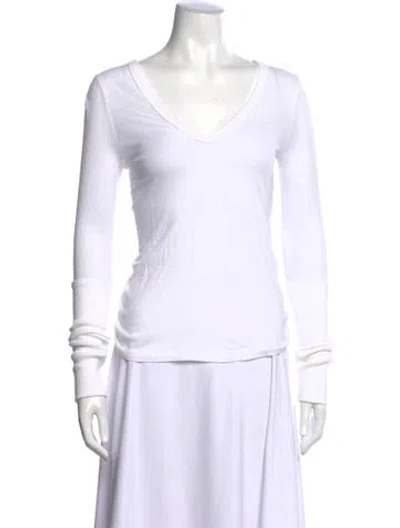 Pre-owned Enza Costa V-neck Long Sleeve T-shirt In White