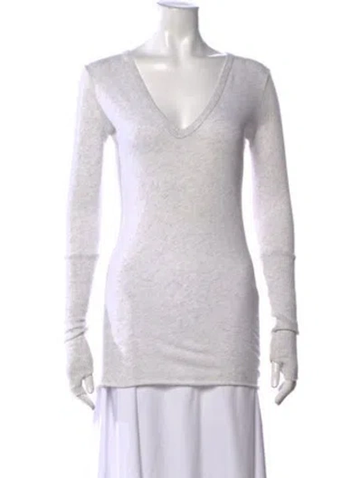 Pre-owned Enza Costa V-neck Long Sleeve T-shirt In White
