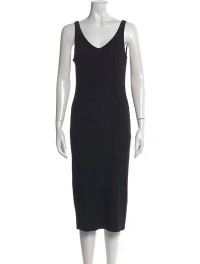 Pre-owned Enza Costa V-neck Midi Length Dress In Black