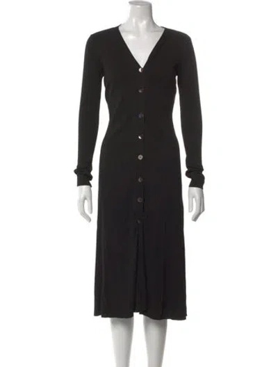 Pre-owned Enza Costa V-neck Midi Length Dress In Black